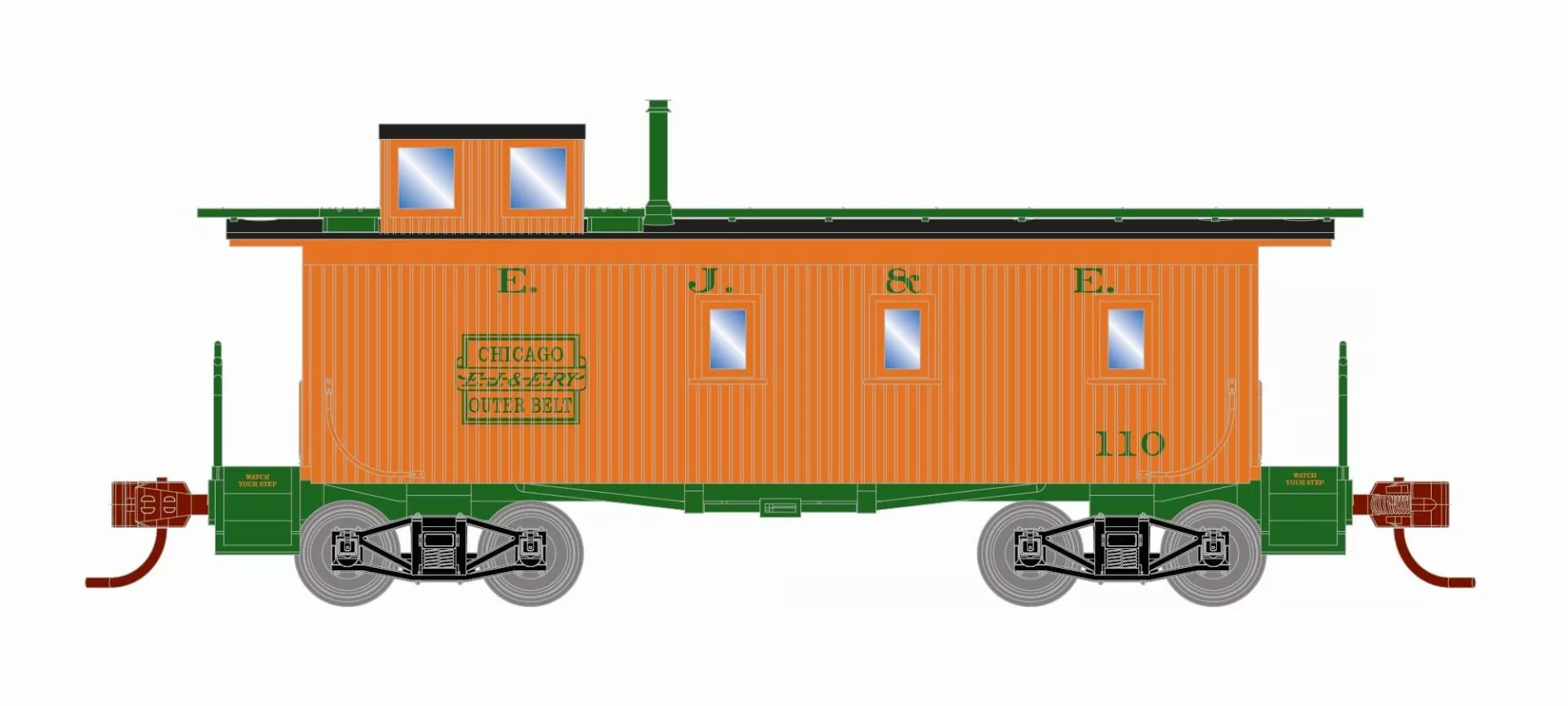 Athearn ATH12084 N 30ft 3-Window Caboose, Elgin Joliet & Eastern #110