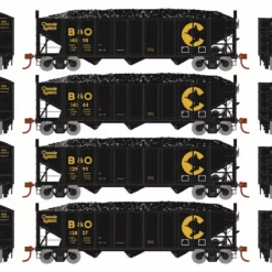 Athearn ATH25565 N 40ft 3-Bay Ribbed Hopper, Baltimore & Ohio 4-Pack #1