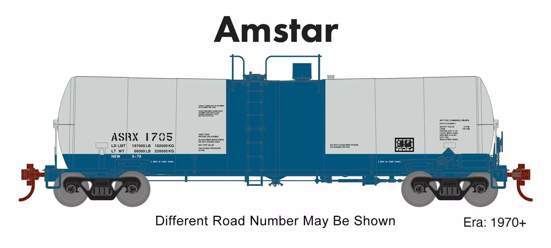 Athearn ATH16393 HO 16K Clay Slurry Tank Car, Amstar ASRX #1701