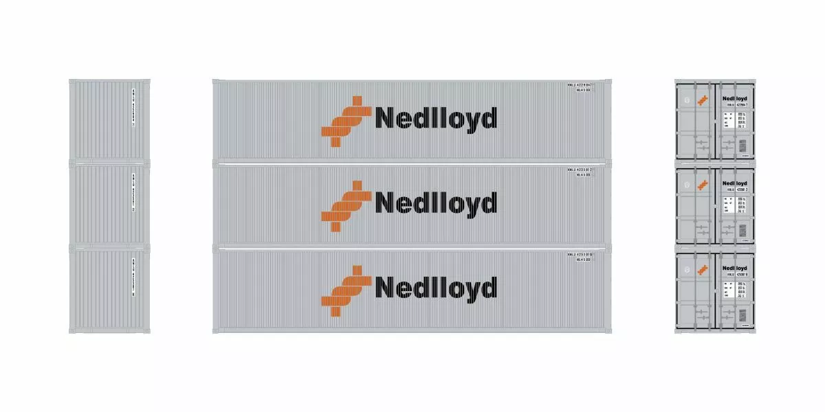 Athearn ATH27055 HO 40ft Corrugated Low Container, Nedlloyd 3-Pack #1