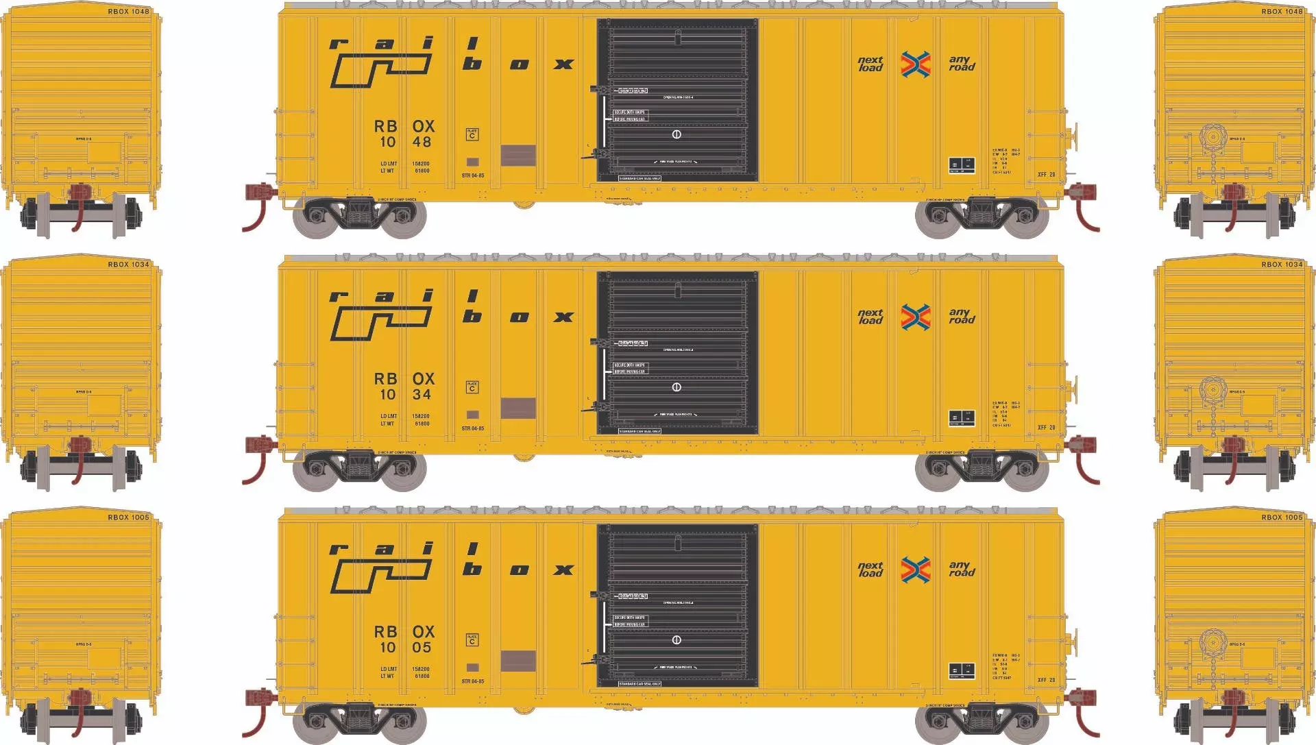 Athearn 18694 HO 50ft FMC 5347 Boxcar Railbox #1005/1034/1048
