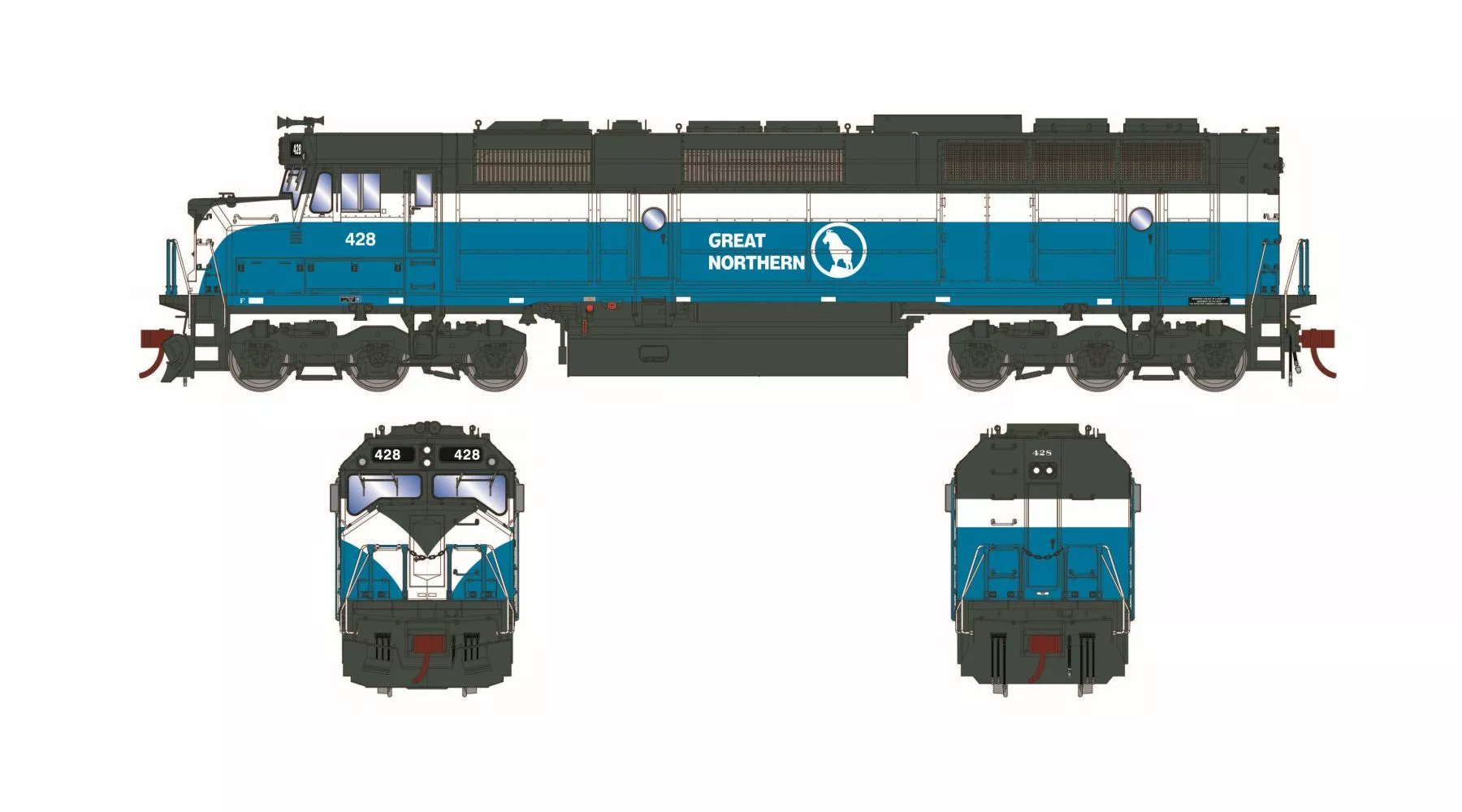 Athearn ATH19086 N EMD F45, Standard DC, Great Northern #428