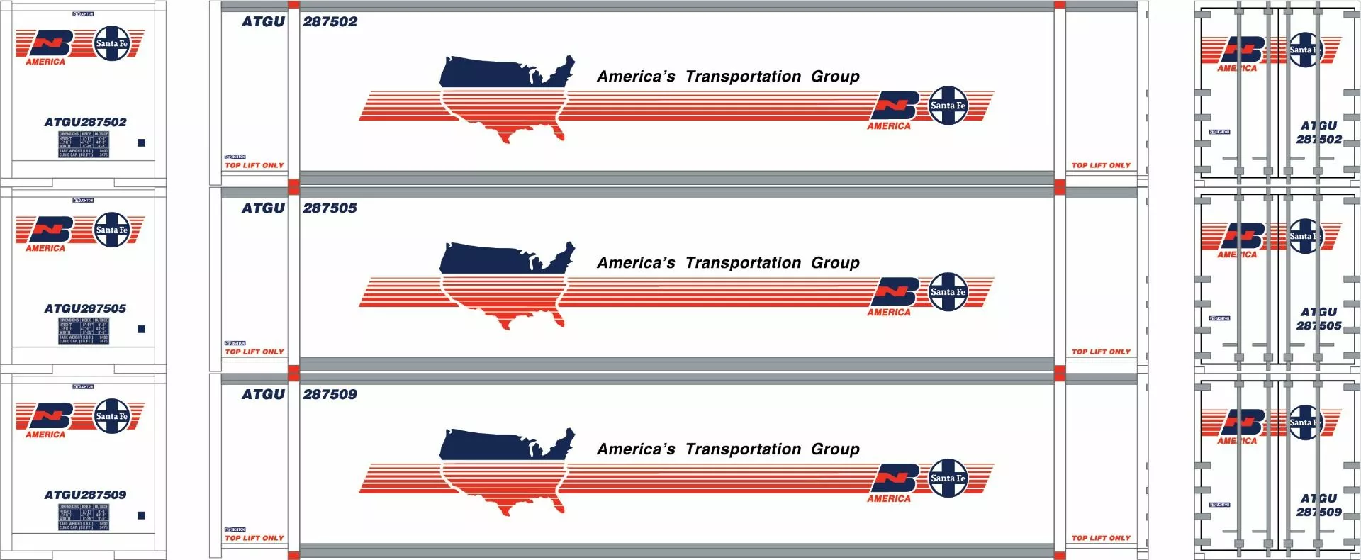 Athearn ATH19140, HO Scale 48ft Container, ATGU #287502, 287505, 287509, 3-Pack