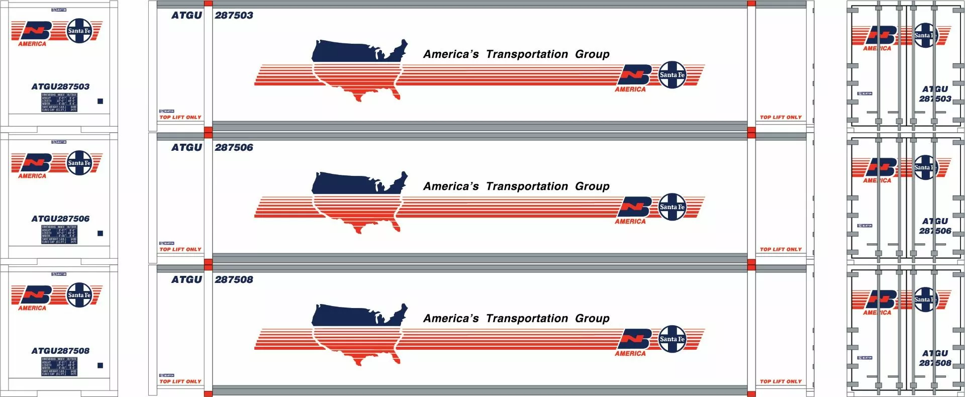 Athearn ATH19141, HO Scale 48ft Container, ATGU #287503, 287506, 287508, 3-Pack