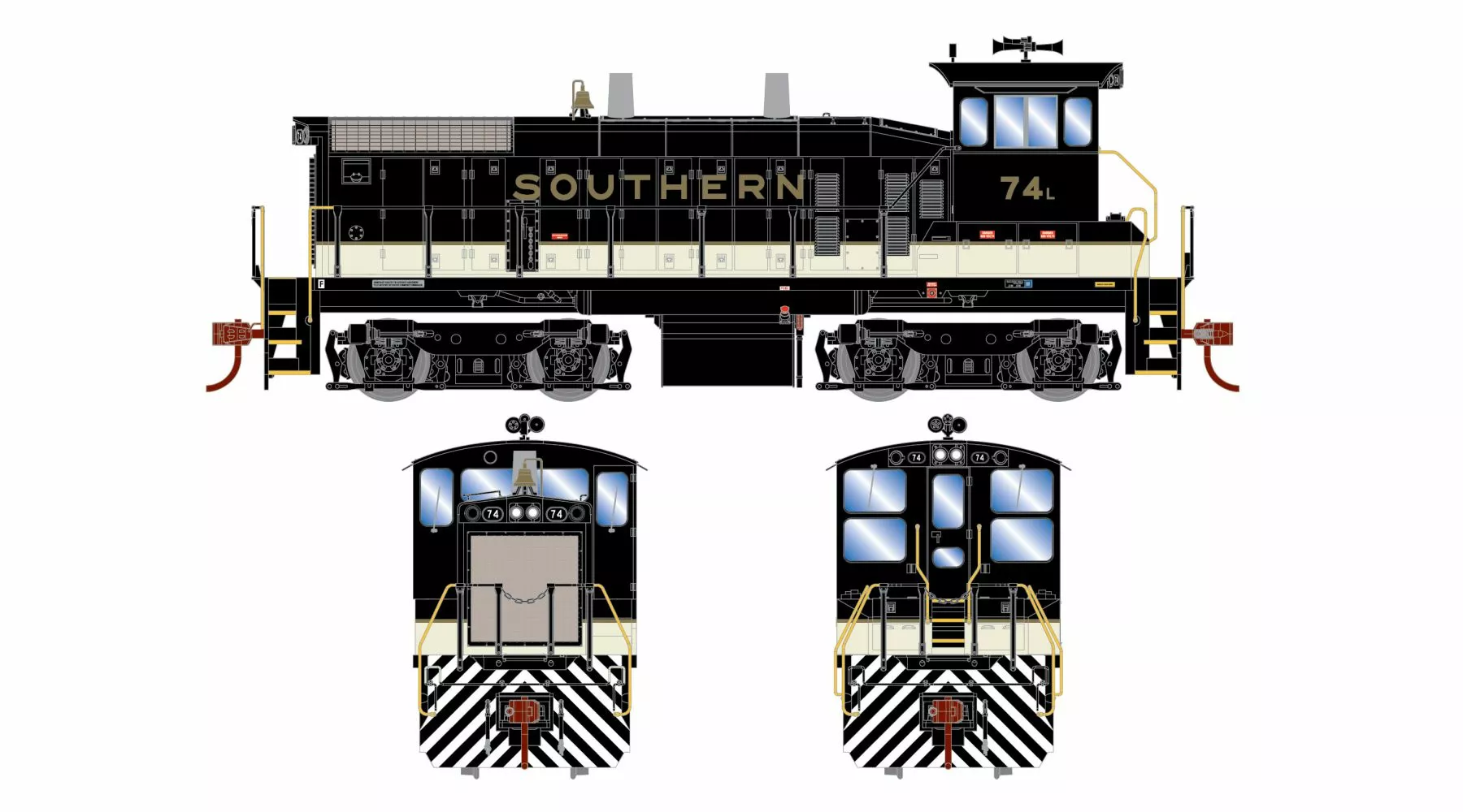 Athearn ATH29672 HO EMD SW1500, Standard DC, Southern Railway #74L
