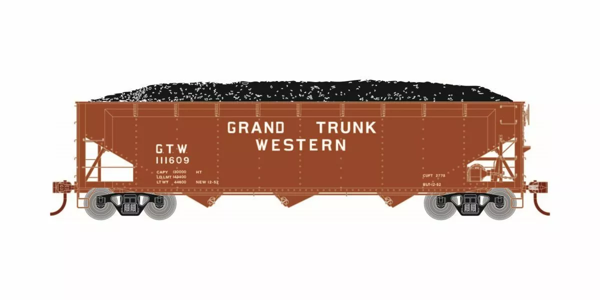 Athearn ATH33086 HO 40ft Offset Coal Hopper, Grand Trunk Western #111609