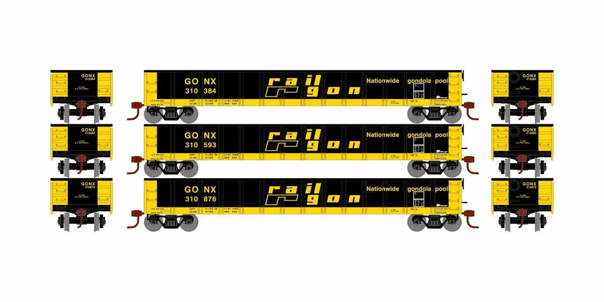 Athearn ATH6620 N 52ft Mill Gondola, Railgon GONX 3-Pack