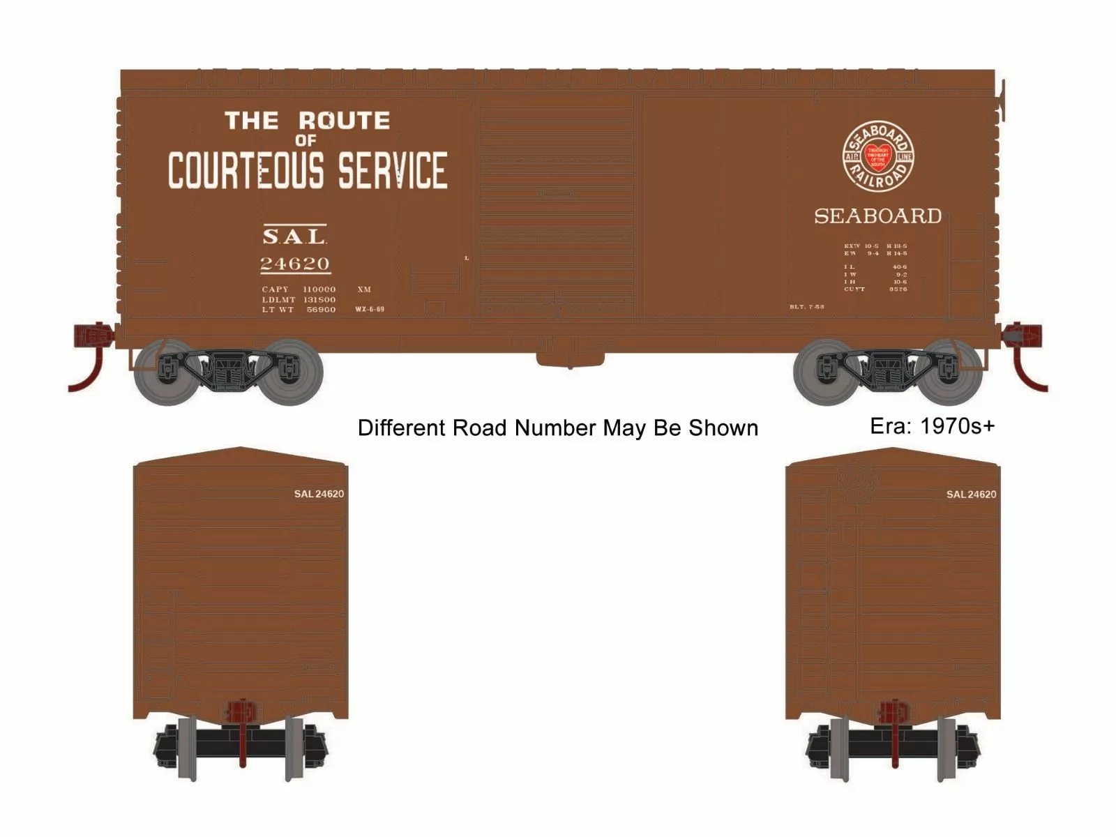 Athearn ATH69452 HO 40ft Modernized Box Car, Seaboard Air Line #24644