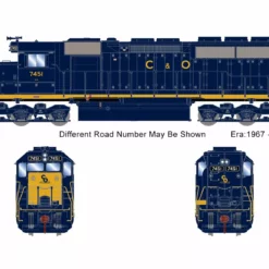 Athearn ATH73640 HO EMD SD40, Standard DC, Chesapeake & Ohio #7457
