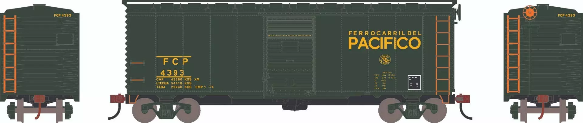 Athearn 75348 HO 40ft Youngstown Door Box Car Ferrocarril Del Pacifico #4393