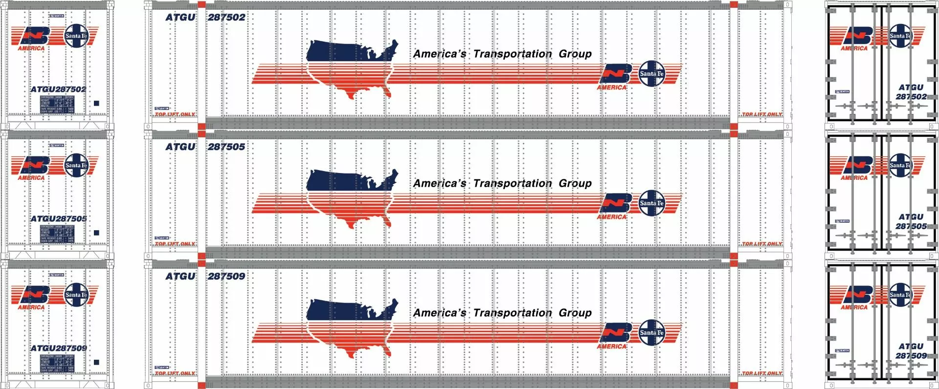 Athearn ATH7687, N Scale 48ft Container, ATGU #287502, 287505, 287509, 3-Pack