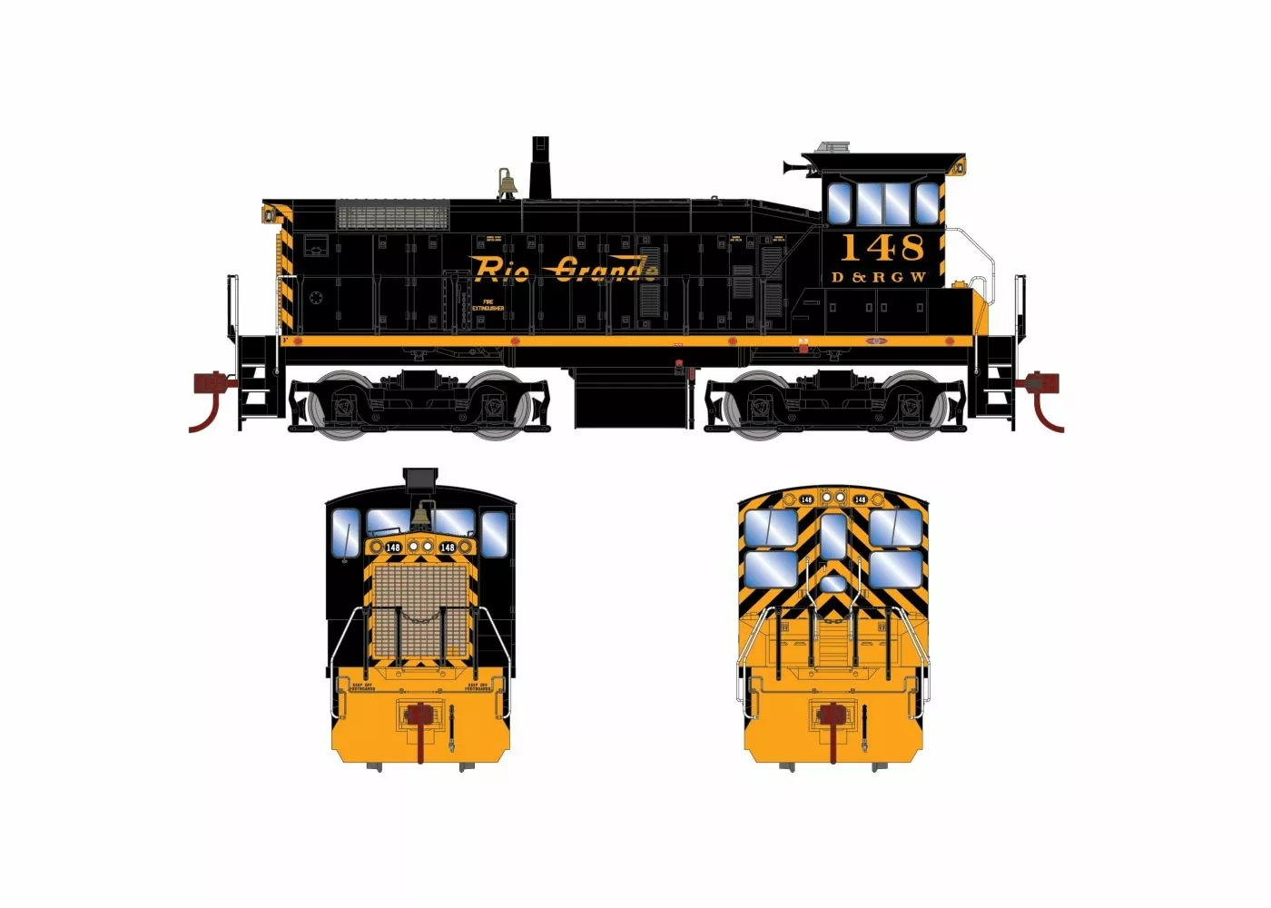 Athearn ATH86743 HO RTR EMD SW1000, Standard DC, Rio Grande #148