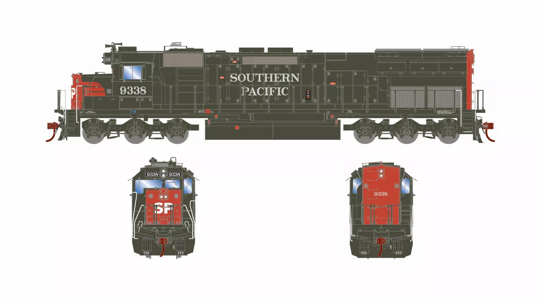 Athearn ATH86869 HO EMD SD45T-2, Standard DC, Southern Pacific #9338