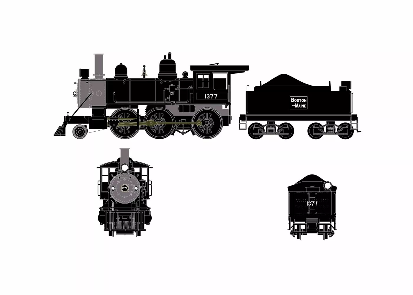 Athearn ATH87214 HO RTR 2-6-0 Mogul, Standard DC, Boston & Maine #1377