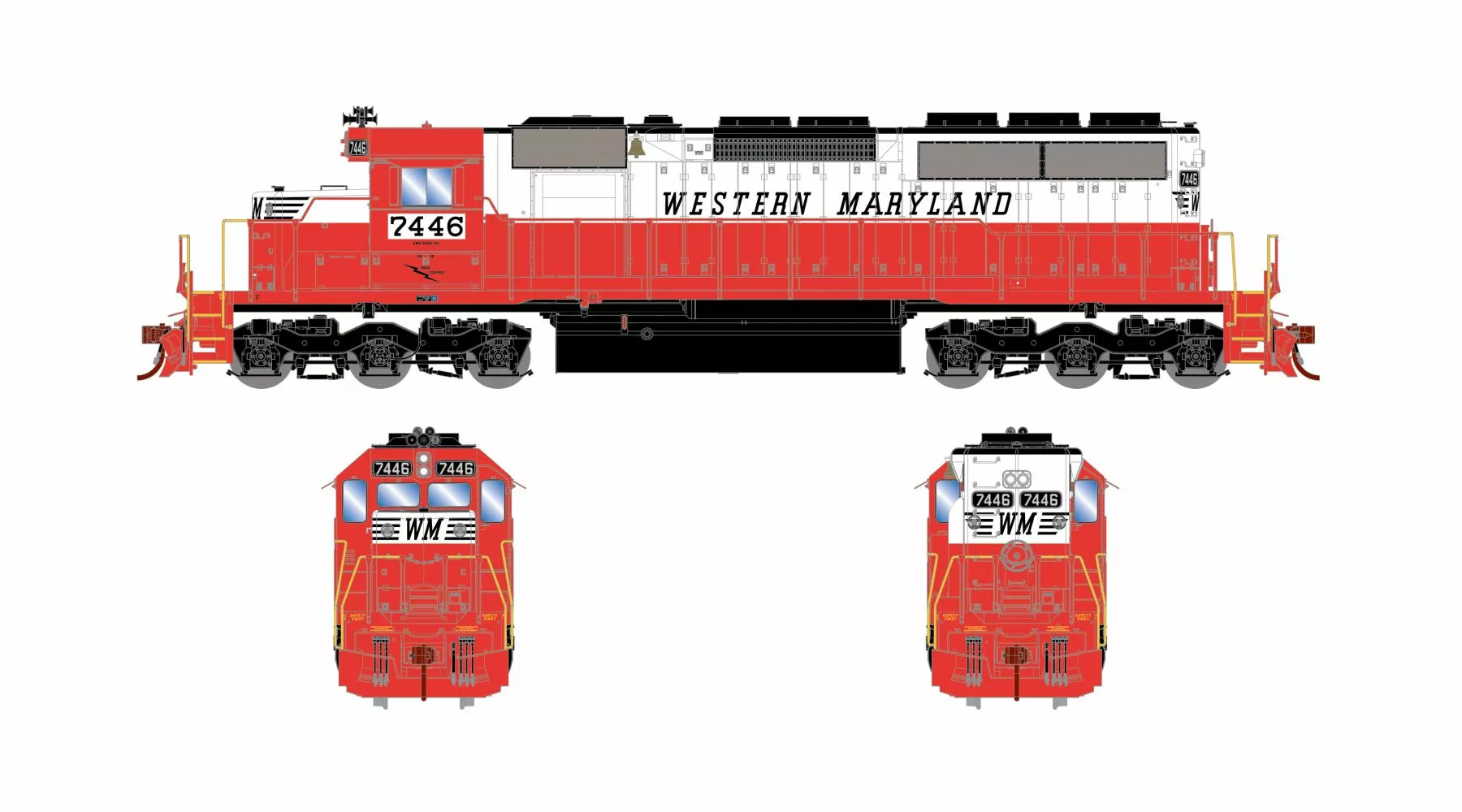 Athearn ATH87229 HO EMD SD40, Standard DC, Western Maryland #7446