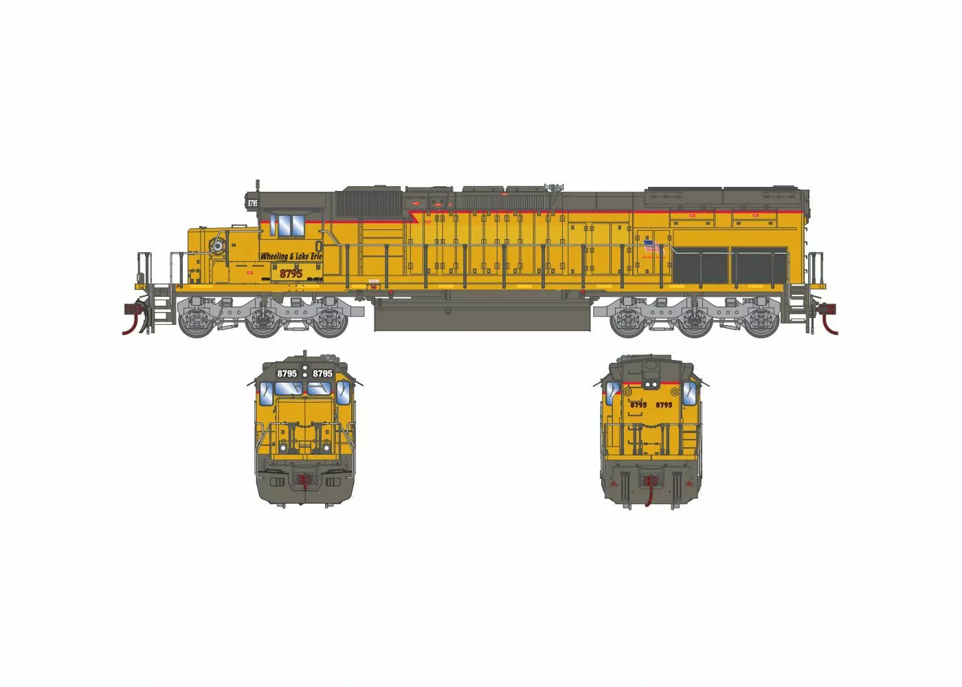 Athearn ATH72175 HO RTR EMD SD40T-2, Econami DCC Sound, Wheeling & Lake Erie/Ex-UP #8795