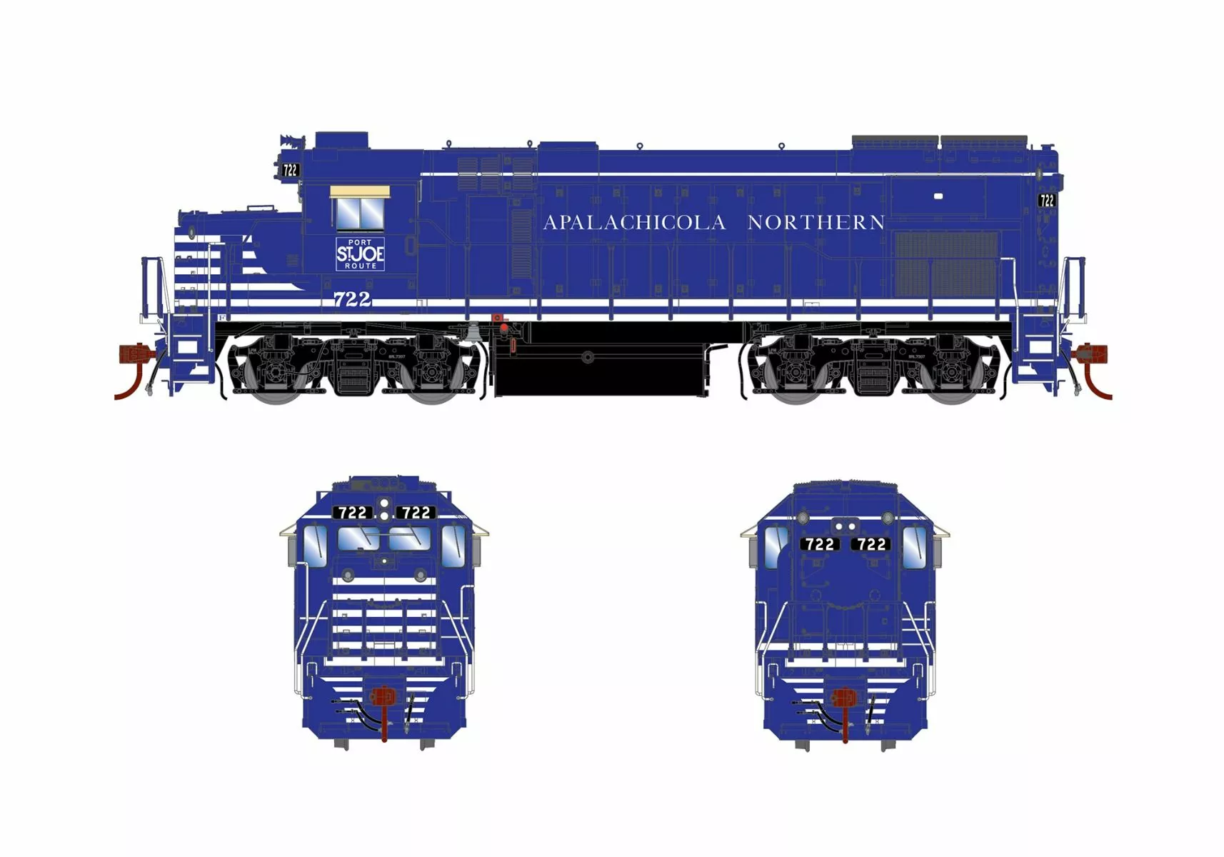 Athearn Genesis ATHG13249 HO EMD GP15T, Standard DC, Apalachicola Northern #722