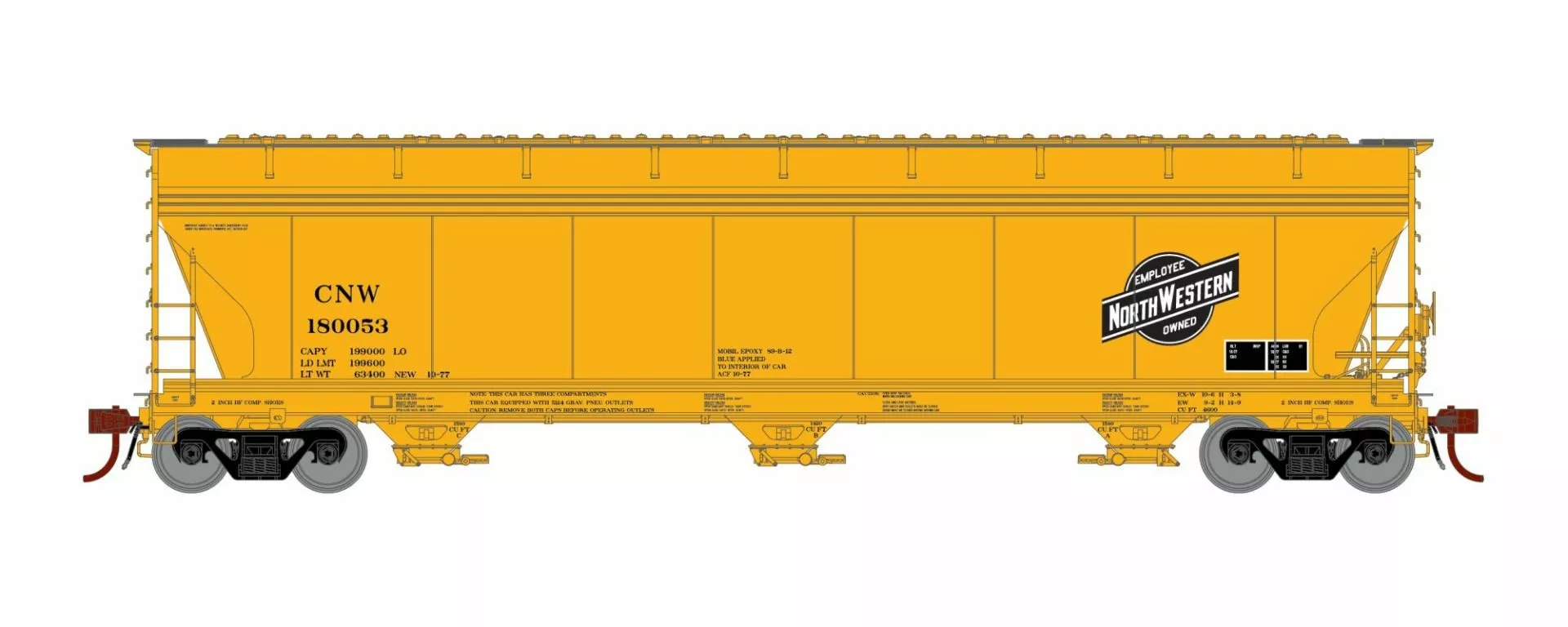 Athearn Genesis ATHG15852 HO ACF 4600 3-Bay Covered Hopper, Chicago Northwestern #180312