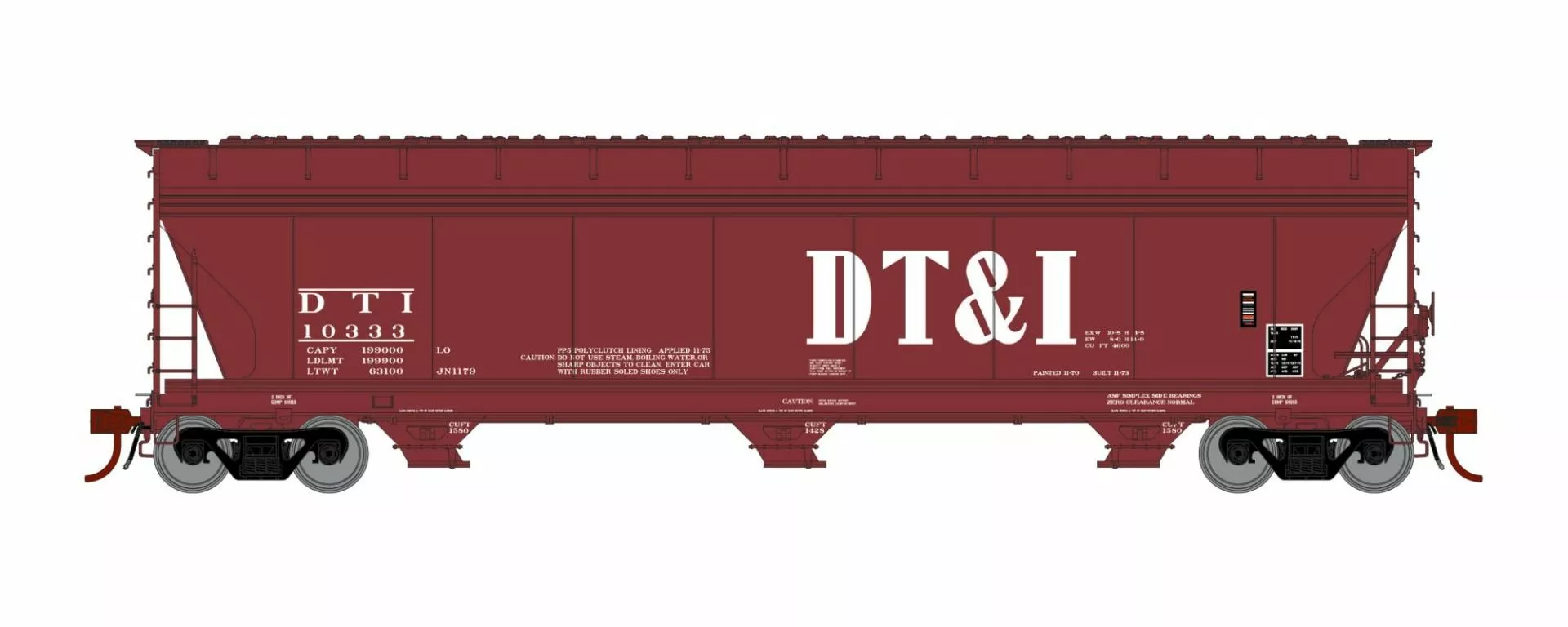Athearn Genesis ATHG15855 HO ACF 4600 3-Bay Covered Hopper, Detroit Toledo & Ironton #10333