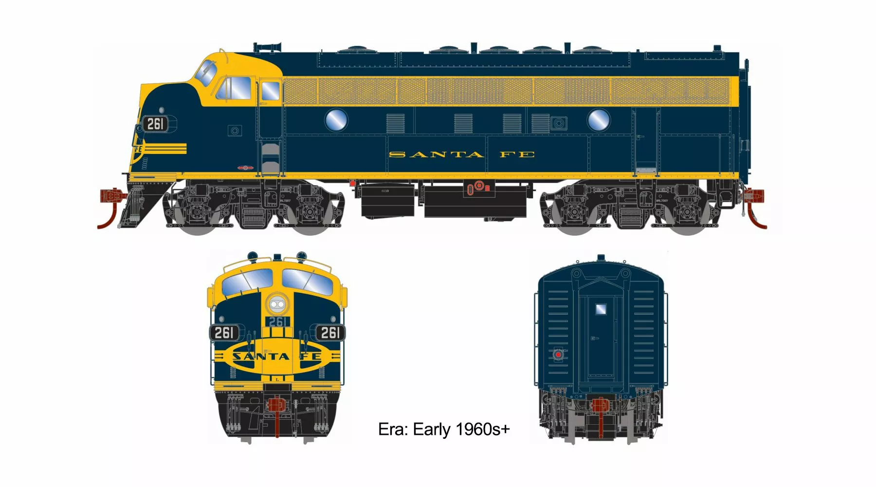 Athearn Genesis ATHG19672, HO Scale EMD F7A, Tsunami2 Sound & DCC, ATSF #261L