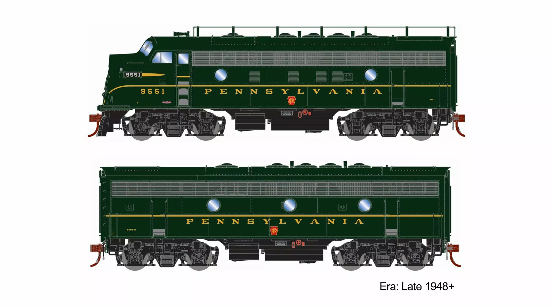 Athearn Genesis ATHG19584, HO Scale EMD F5A/F5B Set, Std. DC, PRR #9551A & 9551B