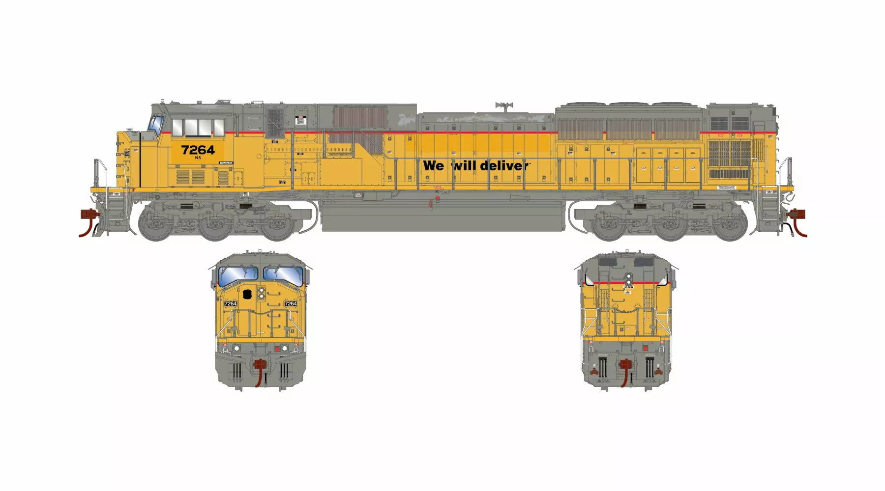 Athearn Genesis 2.0 ATHG27266 HO EMD SD90MAC, Standard DC, Norfolk Southern #7264