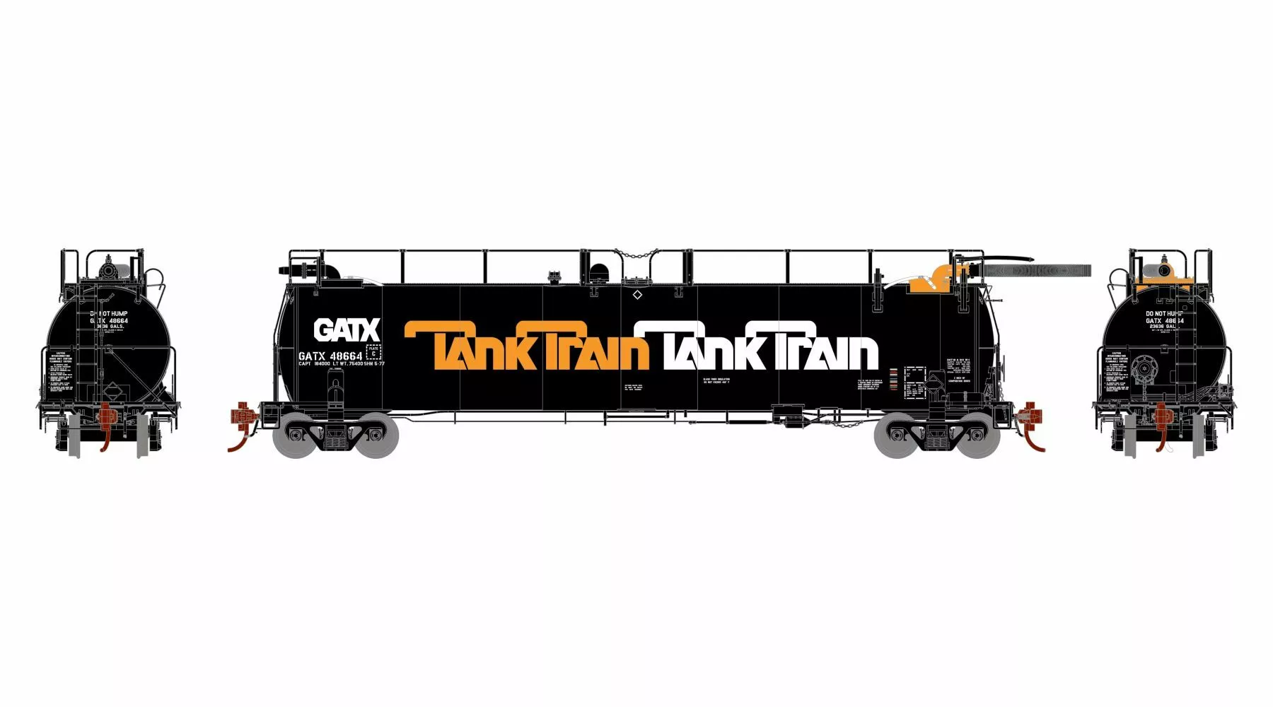 Athearn Genesis ATHG67916 HO TankTrain, Intermediate Single Car, GATX Orange Lettering #48668