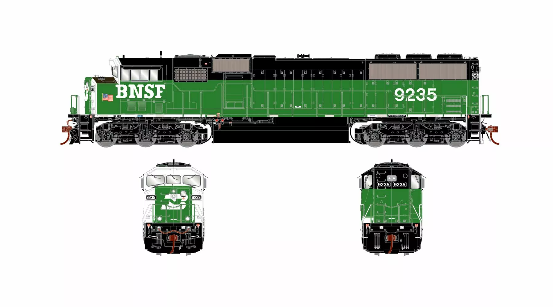 Athearn Genesis ATHG75541 HO EMD SD60M, Standard DC, BNSF #9235