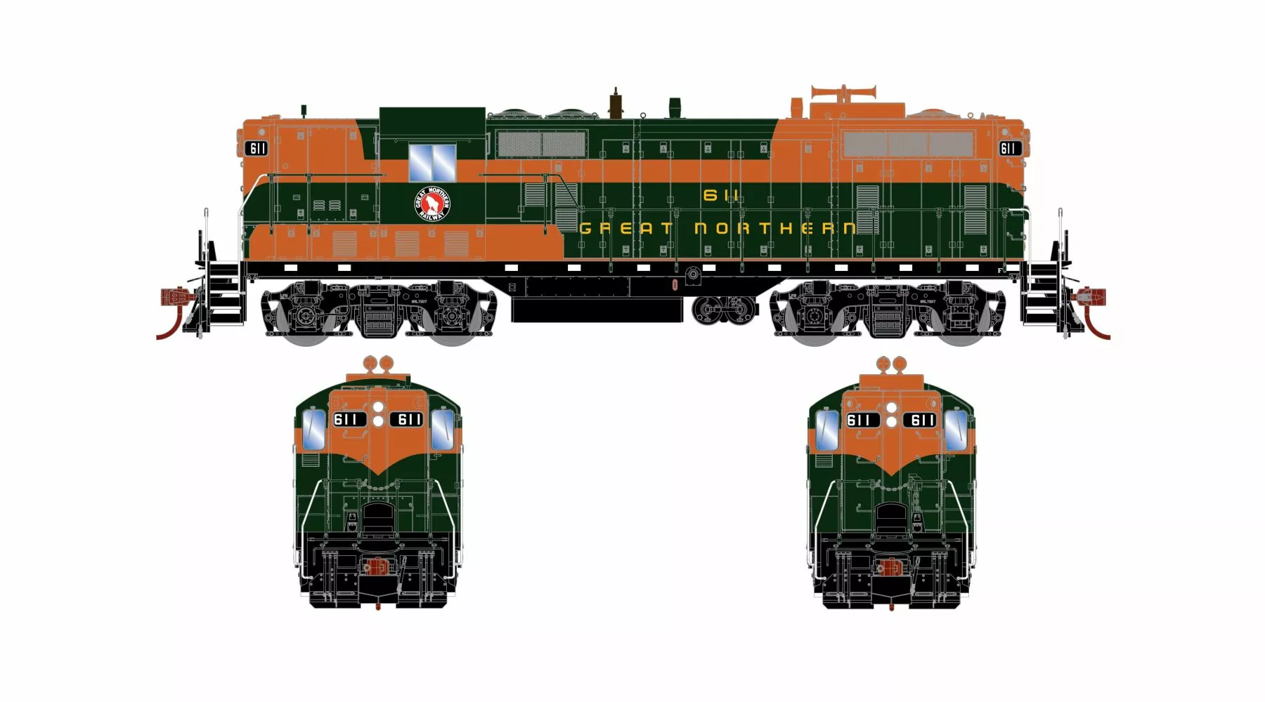 Athearn Genesis ATHG82253 HO EMD GP7, Standard DC, Great Northern #611