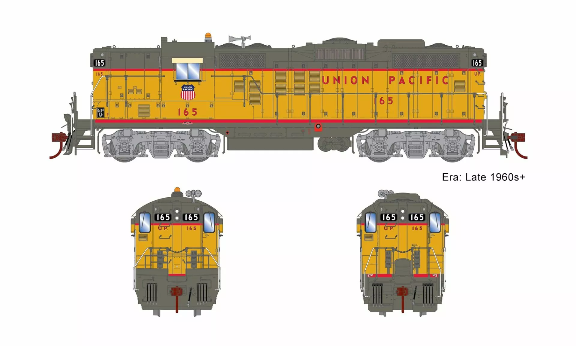 Athearn Genesis ATHG82724 HO EMD GP9, Standard DC, Union Pacific #165