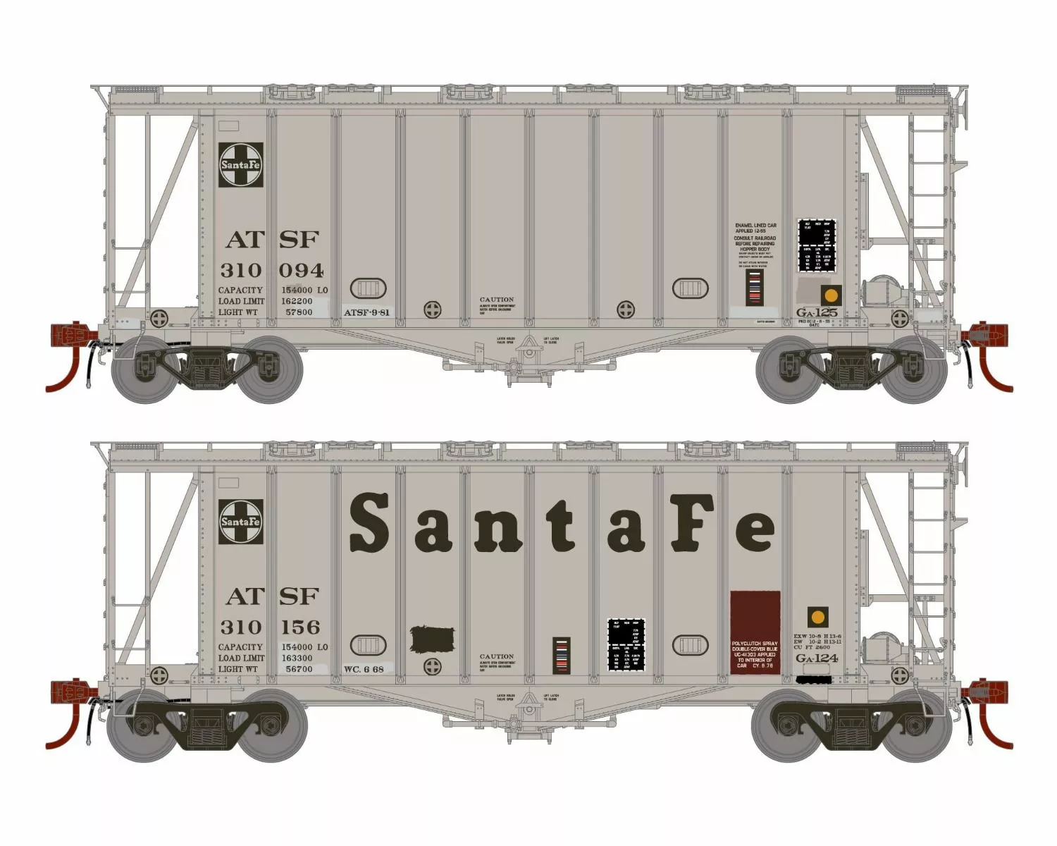 Athearn Genesis ATHG87469 HO GATC 2600 Airslide Hopper, Santa Fe 2-Pack
