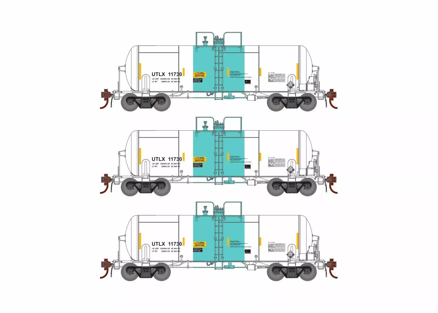 Athearn Genesis ATHG25637 HO 13,000 Gallon Acid Tank Car, UTLX White/Green 3-Pack