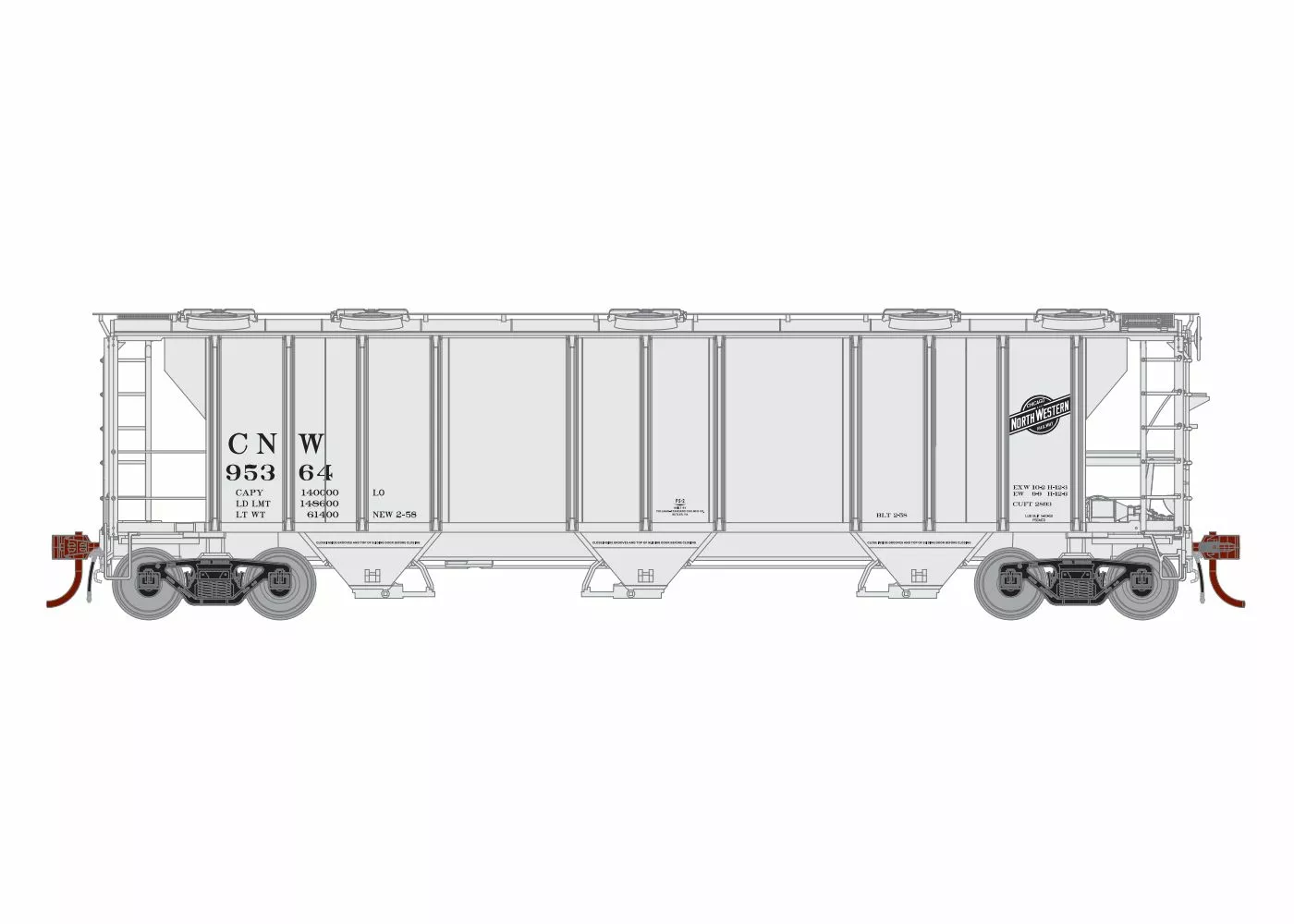 Athearn Genesis ATHG73603 HO PS2 2893 3-Bay Covered Hopper, Chicago Northwestern #95387