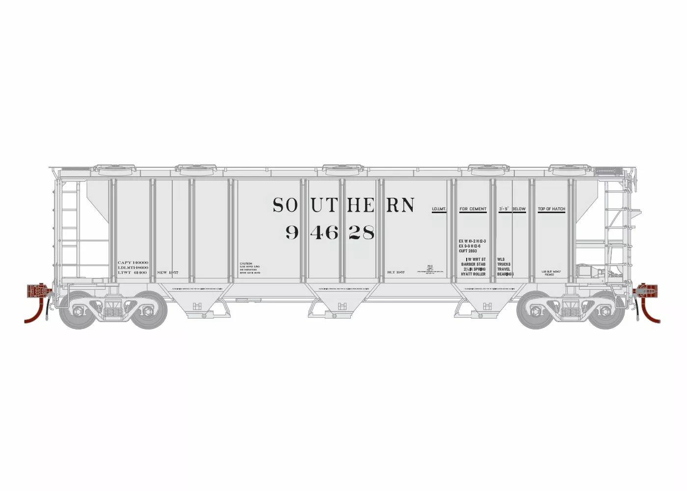 Athearn Genesis ATHG73609 HO PS2 2893 3-Bay Covered Hopper, Southern #94628