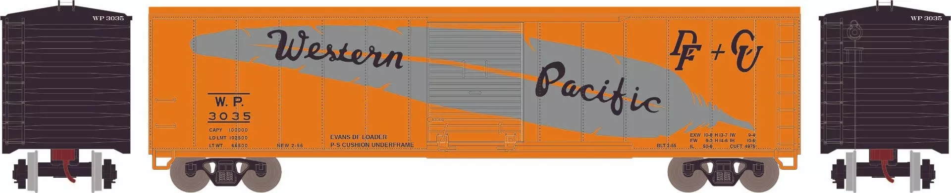 Athearn 15103 HO 50ft PS-1 Single Sliding Door Boxcar Western Pacific #3035